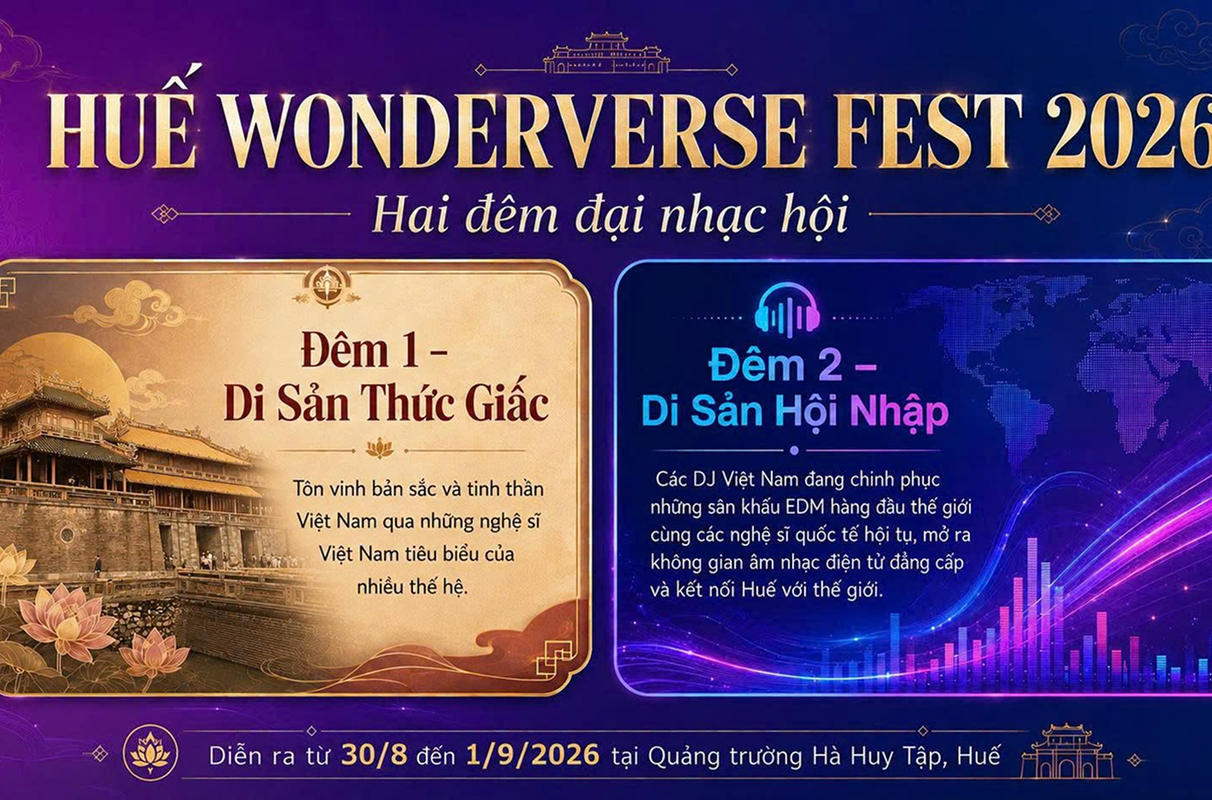 Tâm điểm của Huế Wonderverse Fest 2026 là hai đêm đại nhạc hội, được xây dựng theo hai chủ đề riêng biệt.